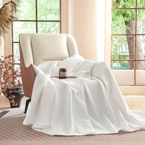 Simple&Opulence 100% Cotton Waffle Weave Throw Blanket 40"x50", Soft Lightweight Breathable Cozy Washed, Luxury Layer Blanket for Couch Bed Sofa, Farmhouse Home Decor for Adults All-Season, White - color: White, size: Small(40"x50")