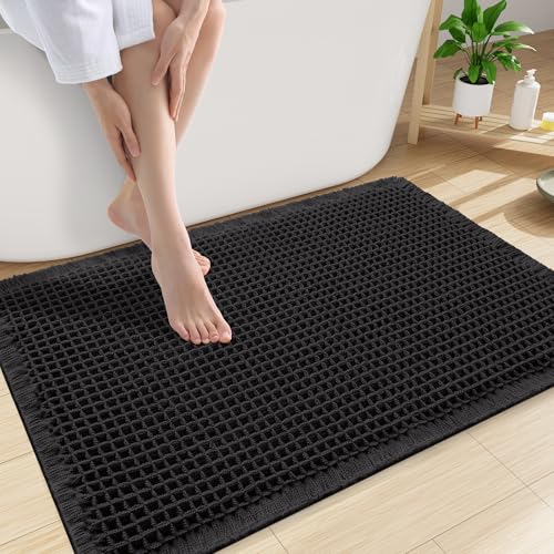 Smiry Waffle Bath Mat 30X20, Extra Soft Absorbent Bathroom Rugs, Black - color: Black, size: 30'' X 20''