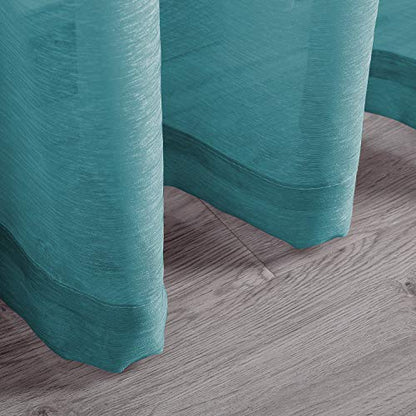 DONREN 108 Inch Sheer Curtains Grommet 2 Panel Faux Linen Voile Drapes Textured Sheer Curtains for Living Room Bedroom,Teal Blue - color: Teal, size: 52"W x 108"L (Pack of 2)