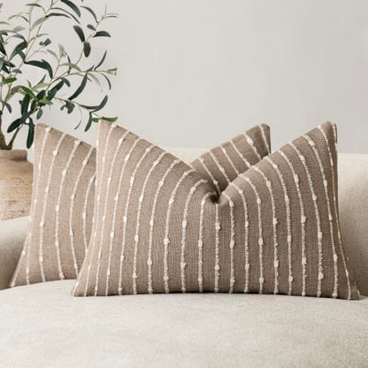 Foindtower Boho Striped Boucle Lumbar Throw Pillow Covers 12x20 Taupe Gray - color: Taupe Gray, size: 20" x 12" (Pack of 2)