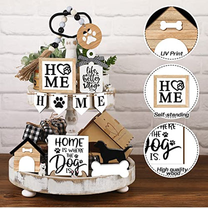 FairySandy 11 Pcs Dog Tiered Tray Decor Home Rustic Wooden Signs - style: Dog