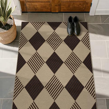 Easy Jute 3x4 Entryway Rug, Washable Non Slip Farmhouse Diamond Checkered - color: Tan Diamond, size: 3' x 4' (Rectangular)