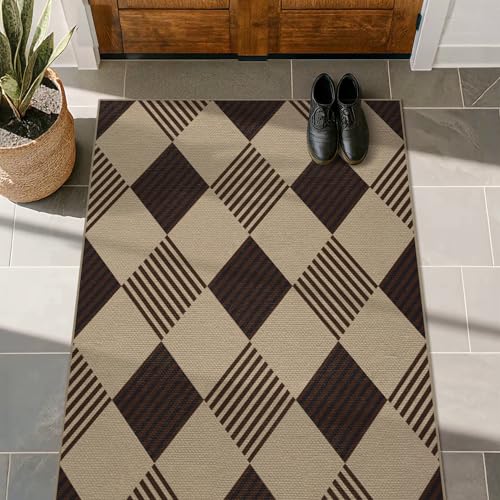 JTJ Easy Jute 3x5 Outdoor Rug, Black & Beige Diamond Pattern, Washable - color: Tan Diamond, size: 3' x 5' (Rectangular)