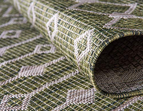 Unique Loom Outdoor Trellis Collection Area Rug - Tribal Trellis (2' x 6' 1" Runner, Green/ Natural) - color: Green/Natural, size: 2' x 6'1" (Runner)