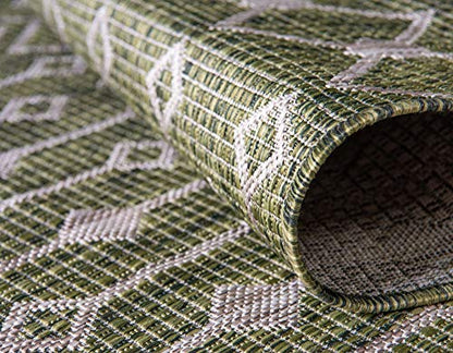 Unique Loom Outdoor Trellis Collection Area Rug - Tribal Trellis (2' x 6' 1" Runner, Green/ Natural) - color: Green/Natural, size: 2' x 6'1" (Runner)