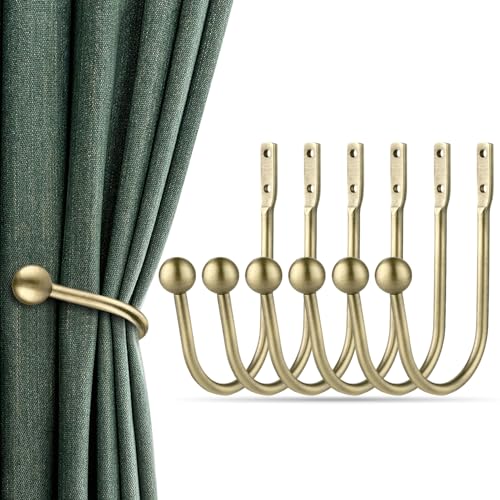 Curtain Holdbacks, 6pcs Curtains Holder Wall Mounted Drapery Tiebacks Retro Window Hook for Home Decor - color: 6pcs-antique Brass