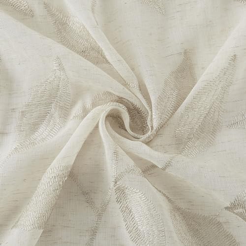 Bujasso Embroidered Leaf Sheer Curtains, Natural 38" Wx90 Lx2 - color: Natural, size: 38"W x 90"L (Pack of 2)
