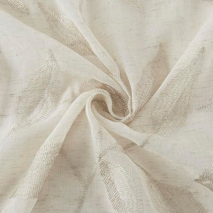 Bujasso Embroidered Leaf Sheer Curtains, Natural 38" Wx90 Lx2 - color: Natural, size: 38"W x 90"L (Pack of 2)