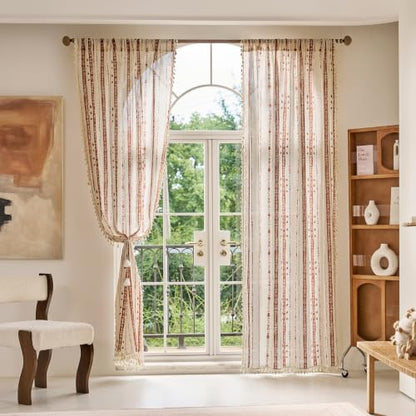 Terracotta Boho Curtains for Living Room with Tassel 63 Inch 2 Panel - color: T-terracotta, size: 52"W x 63"L (Pack of 2)