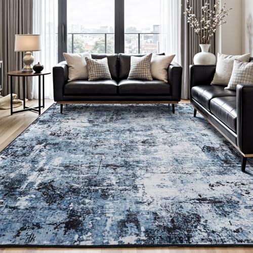 Rugflix 8x10 Area Rug for Living Room, Washable Navy Blue Dark Black Carpet - color: 01-ocean Blue, size: 8' x 10' (Rectangular)