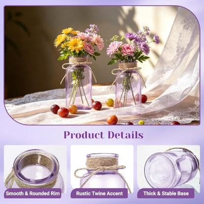 Mason Jar Glass Vases 6 Pack, Purple Flower Vase for Centerpieces - color: Purple