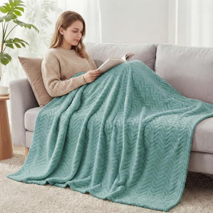 Exclusivo Mezcla Soft Fleece Blanket King Size for Bed, Sofa, Celadon - color: Celadon, size: King ( 90x104 IN )