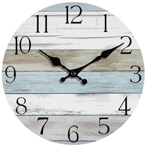 12 Inch Wall Clock, Silent Battery Operated Analog Clock, Blue - color: A-blue White Brown, size: 12"