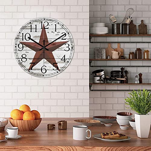 Round Farmhouse Wall Clock Western Texas Star Country Style Wood Clock Silent Non-ticking Battery Operated with Large Numbers Antique Wall Art Time Clock for Living Room Farmhouse School 15 Inch - color: Style-4, size: 15in