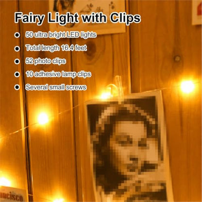 HXWEIYE 50LEDs Photo Clips String Lights, 16.4FT 50 LED, Battery Powered - color: Warm White, size: 16.4 Feet, 50 LEDs, Battery Powered