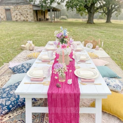 10 Pack Hot Pink Cheesecloth Table Runner 17 x 108 Inch - color: Hot Pink, size: 10Pcs - 9 Ft