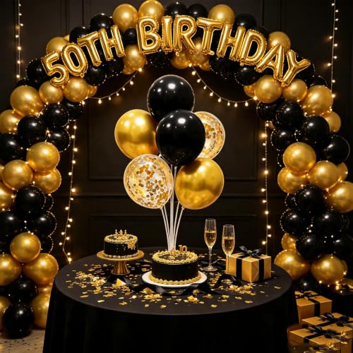 ZJDHPTY 4 Set Black and Gold Balloon Stand Table Centerpieces Party Decor - color: Black Gold 4
