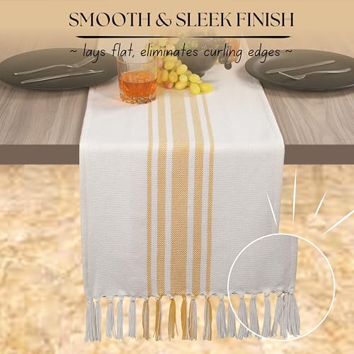 Native Fab Yellow Table Runner 108 Inches Long - Striped Table Cover with Fringes - 100% Cotton, Soft, Tight Weave, Non Slip Tablerunner for Dining, Wedding - Pale Yellow, White (14x108 inches) - color: Pale Yellow White, size: 14x108