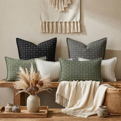 AVOIN colorlife Black Flange Edge Throw Pillow Covers 18x18 Inch 2PC - color: Black, size: 18" x 18" (Pack of 2)