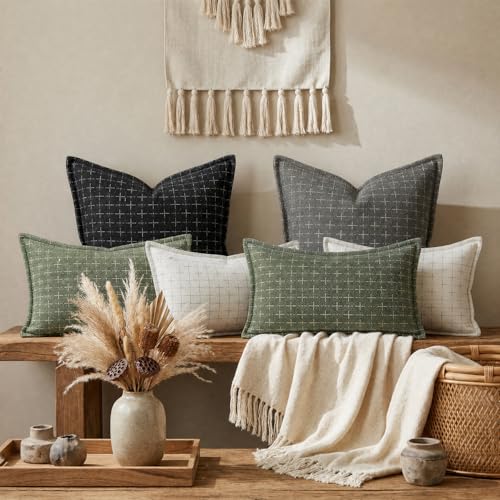 AVOIN colorlife Black Flange Edge Throw Pillow Covers 20x12 Inch 2PC - color: Black, size: 20" x 12" (Pack of 2)