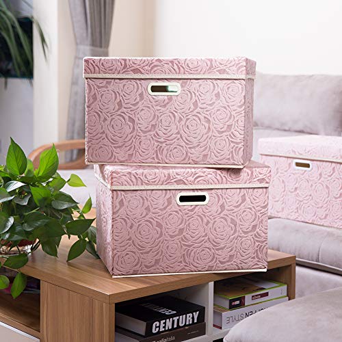 Prandom Large Storage Boxes with Lids,Pink-43x30x30cm,Foldable,3-Pack - color: Pink, size: Large(3-Pack)