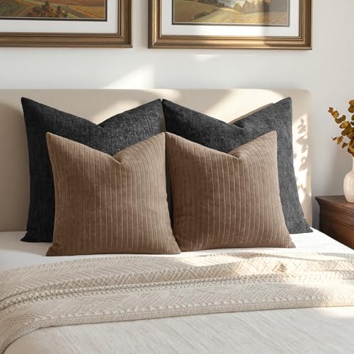 MIULEE Set of 2 Cocoa Brown Textured Striped Throw Pillow Covers 20x20 Inch - color: Cocoa Brown, size: 20" x 20" (Pack of 2)