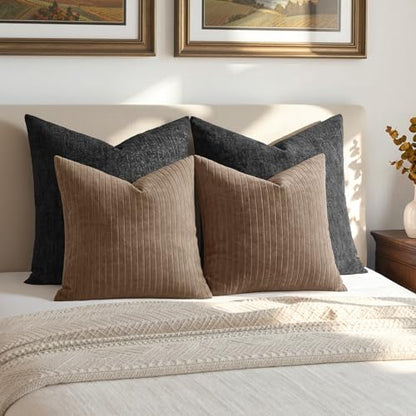 MIULEE Set of 2 Cocoa Brown Textured Striped Throw Pillow Covers 20x20 Inch - color: Cocoa Brown, size: 20" x 20" (Pack of 2)