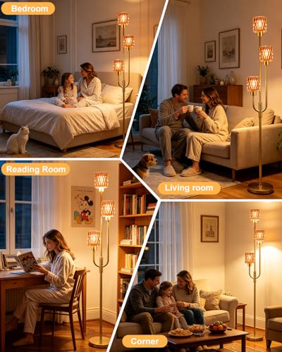 66IN Glass Floor Lamp 3-Light Modern Red Glass Gold Dimmable Floor Lamps - color: Deep Red Cylinder-Gold