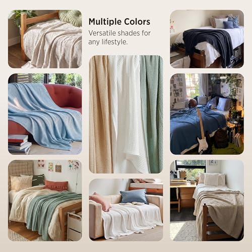 Bedsure 100% Cotton Twin XL Blanket, Waffle Weave, Green, 66"x90" - color: 04 Green, size: Twin XL (66" X 90")