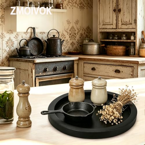 11 inch Round Decorative Tray,Black Wooden Rustic Wood Serving Trays