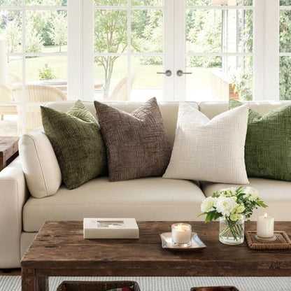 MIULEE Chenille Textured Throw Pillow Covers Cream White 16x16 Set of 2 - color: Cream White, size: 16" x 16" (Pack of 2)