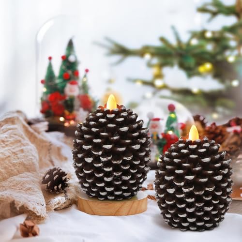 Wondise Flameless Candles with 6H Timer Pine Cone Candles - color: 2-Brown