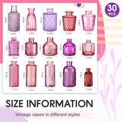 Yaomiao 30 Pcs Glass Bud Vases Centerpieces, Pink Purple Red Series - color: Pink Purple Red Series