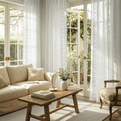 jinchan Floral Linen Curtains, Back Tab 54x96 Inch, 2 Panels White - color: S | Off White, size: 54"W x 96"L (Pack of 2)