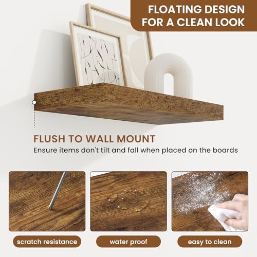 Floating Shelves for Wall, Wall Mounted Wood Shelves, Brown, Set of 2, 16in - color: Rustic Brown, size: 16"W x 6.5"D , 2 Pack