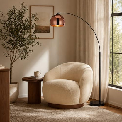Teamson Home Arquer 66.93" Arc Floor Lamp for Living Rooms, Home Offices, Dining Rooms, Bedrooms with Faux Black Marble Base and Rose Gold Bell Shade - color: Rose Gold