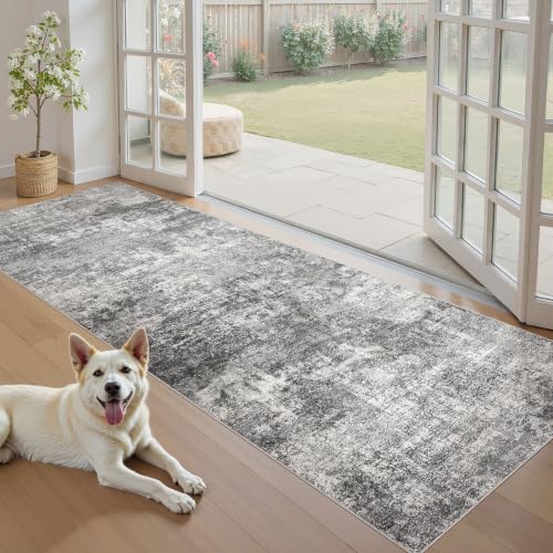 DMOYEST 3x8 Washable Runner Rug for Hallway Abstract Soft Carpet Runner - color: Grey, size: 3' x 8' (Runner)