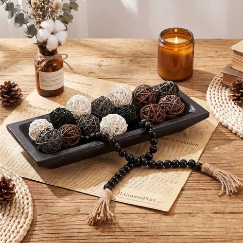 Mumufy Wooden Dough Bowls for Decor, Decorative Balls & Bead Strand, 14" - size: 14"
