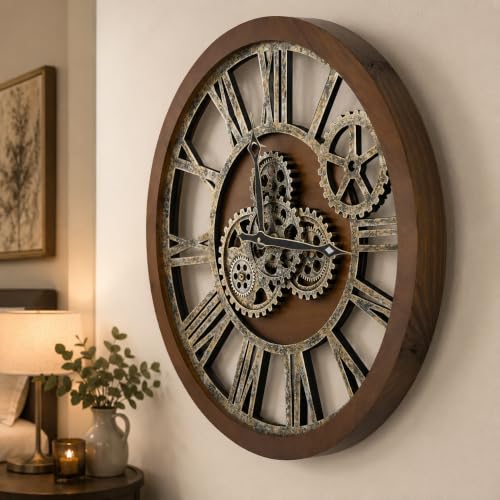 The B-Style Large Wall Clock 24 inch Drak Brown and Bronze - color: Drak Brown and Bronze, size: 24 inch (60 cm)