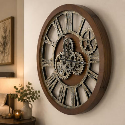 The B-Style Large Wall Clock 24 inch Drak Brown and Bronze - color: Drak Brown and Bronze, size: 24 inch (60 cm)