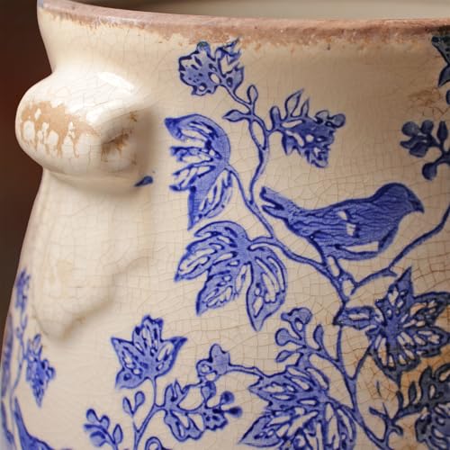 English Country Ceramic Planter, 6.7" Chinoiserie Vase & Utensil Holder - color: Blue