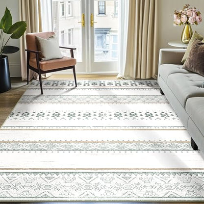6x9 Washable Area Rugs for Living Room Boho Bedroom Rug Green/Brown - color: Green/Brown, size: 6' x 9' (Rectangular)