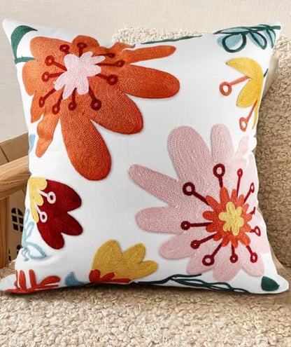 Embroidered Throw Pillow Cover, 18x18 Inch, Bold Floral - color: Artistic Flowers, size: 18" x 18" (Pack of 1)