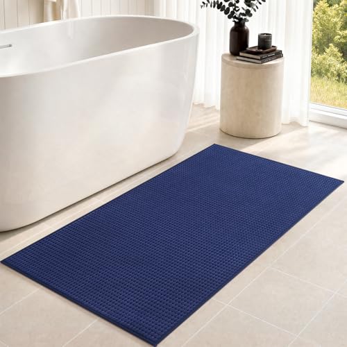 tchdio Bathroom Runner Rug, Absorbent Washable Thin Bath Mat, Non Slip Quick Dry Bath Rugs with Solid Rubber Backing, Low Profile Bath Mat, Blue, 24" x 48" - color: Blue, size: 4' x 2' (Rectangular)