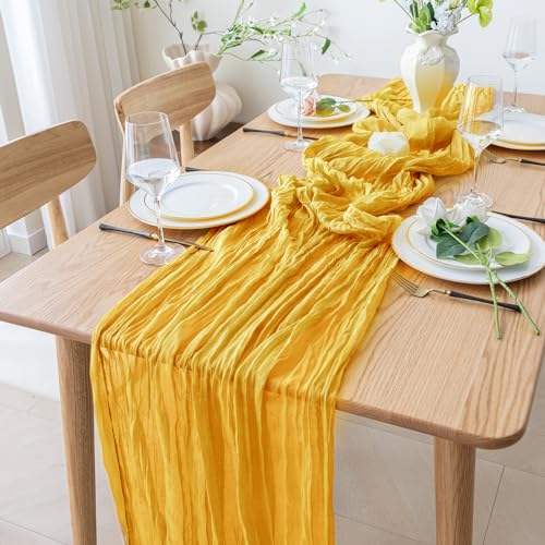 Cheesecloth Table Runner 10FT Gold Boho Gauze Rustic Sheer Table Runners - color: Gold, size: 1 Pack