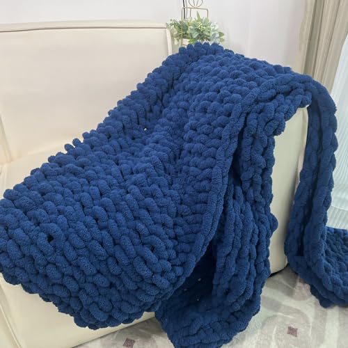 Soft Chunky Knit Throw Blanket for Couch, Cozy Warm Knitted Blankets - color: Navy Blue, size: 40"x60"(Medium Size Throw)