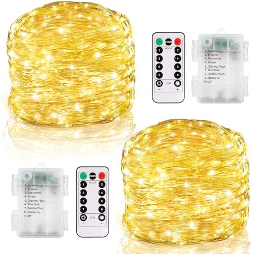 CCILAND 2 Pack Fairy Lights Battery Operated with Remote Timer (Warm White) - color: Warm White