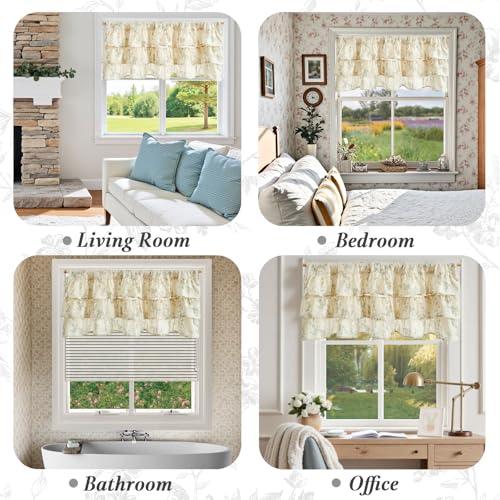 jinchan Alisa Ruffled Floral Valance Curtain 18 Inch 1 Panel Green on Linen - color: Alisa Green on Linen