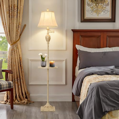 Traditional Floor Lamp with Tray, Remote Dimmable, 350° Swing Arm and White - color: White-1