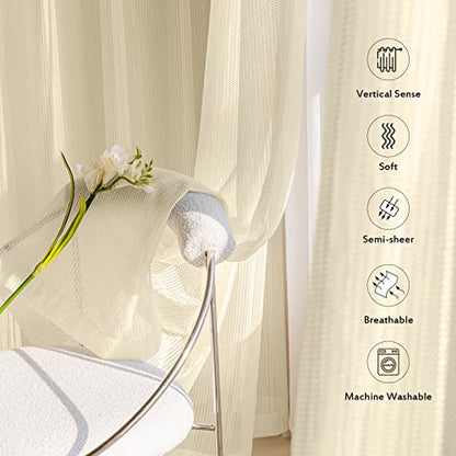 2 Panels Set Sheer Curtains 84 inch Length Beige 52" W x 84" L - color: Beige, size: 52"W x 84"L (Pack of 2)